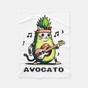 Avocato - Funny Pixel Art Avocado Cat Playing Bass Fleecedecke