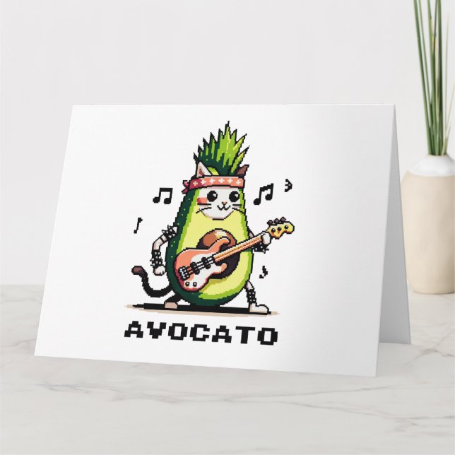 Avocato - Funny Pixel Art Avocado Cat Playing Bass Karte (Vorderseite)