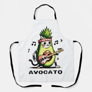 Avocato - Funny Pixel Art Avocado Cat Playing Bass Schürze