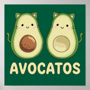 Avocatos Kawaii Cat & Avocado Poster