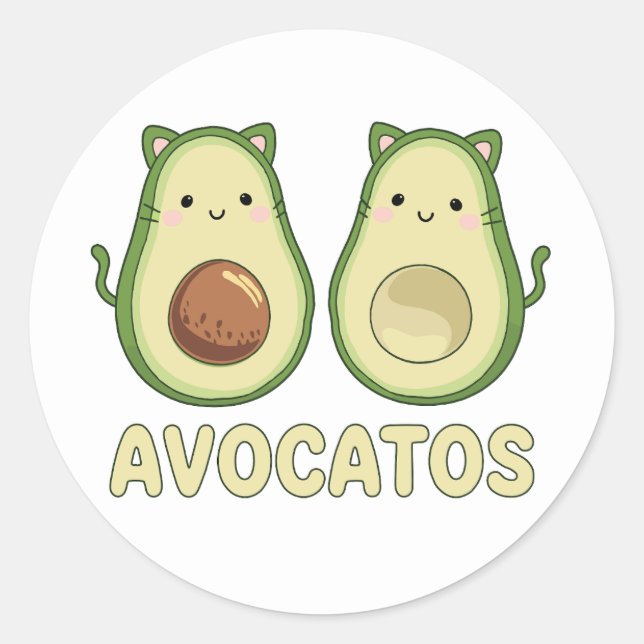 Avocatos Kawaii Cat & Avocado Runder Aufkleber (Vorderseite)
