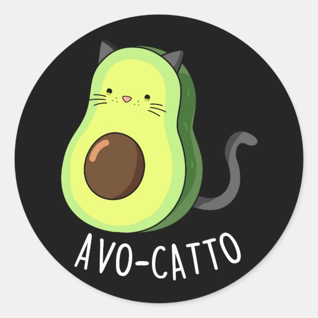 Avocatto Funny Avocado Cat Pun Dark BG Runder Aufkleber (Vorderseite)