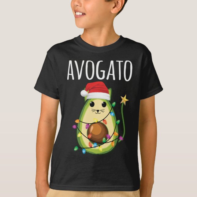 Avogato Santa Avocado Cat Funny Christmas Cat T-Shirt (Vorderseite)