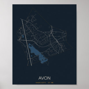 Avon Massachusetts Straßenkarte Poster (Nacht)