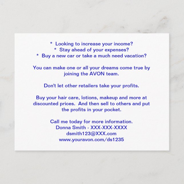AVON Rekrutiting Post Card Postkarte (Vorderseite)