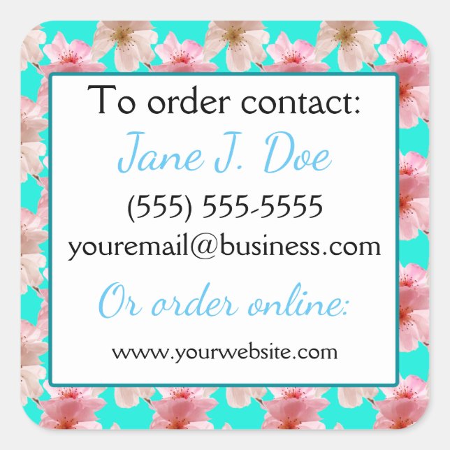 Avon Sales Broschüren Stickers, Blue Floral Quadratischer Aufkleber (Vorderseite)