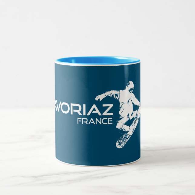 Avoriaz France Snowboarder Zweifarbige Tasse (Mittel)