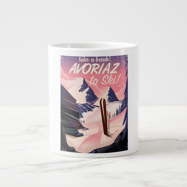 Avoriaz Frankreich Skifahrplakat Jumbo-Tasse (Vorderseite)