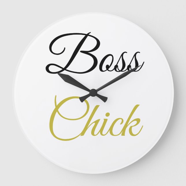 Avryl Fleurs Gold Black Hübsch Schriftart Clock Große Wanduhr (Vorderseite)