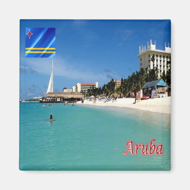 AW008 ARUBA, Palm Beach, Panorama, Kühlschrank Magnet (Vorne)