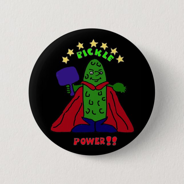 AW, Essiggurken-PowerSuperhero Pickleball Cartoon Button (Vorderseite)