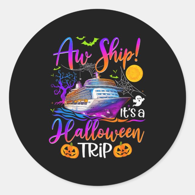 Aw Ship Halloween Family Cruise Crew Family Vacati Runder Aufkleber (Vorderseite)