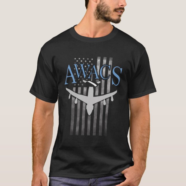 Awacs auf verblassener US-Flagge T-Shirt (Vorderseite)