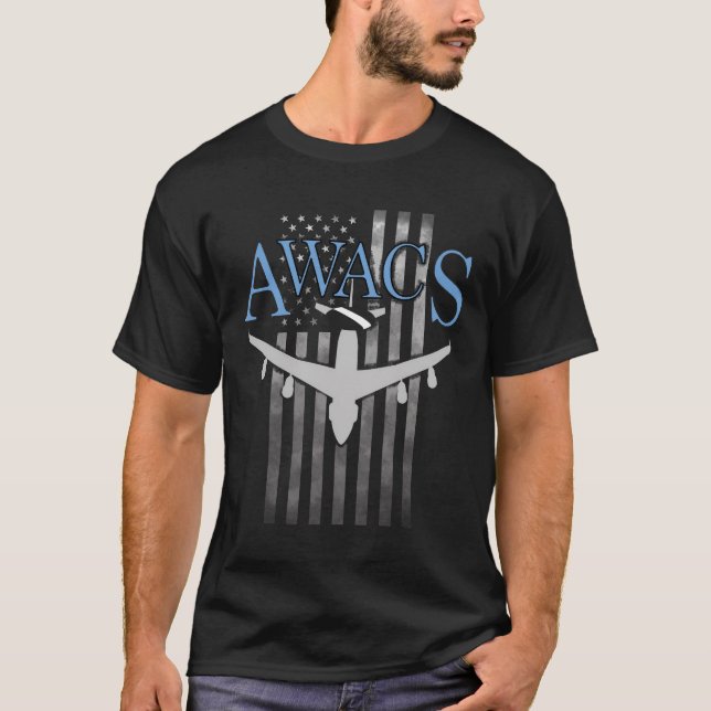 Awacs auf verblassener US-Flagge T-Shirt (Vorderseite)