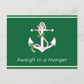 Awägen in einem Manger Post Card Weihnachten Grün Postkarte