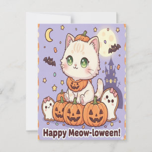 awaii Cat in Pumpkin Costume Halloween Card Postkarte