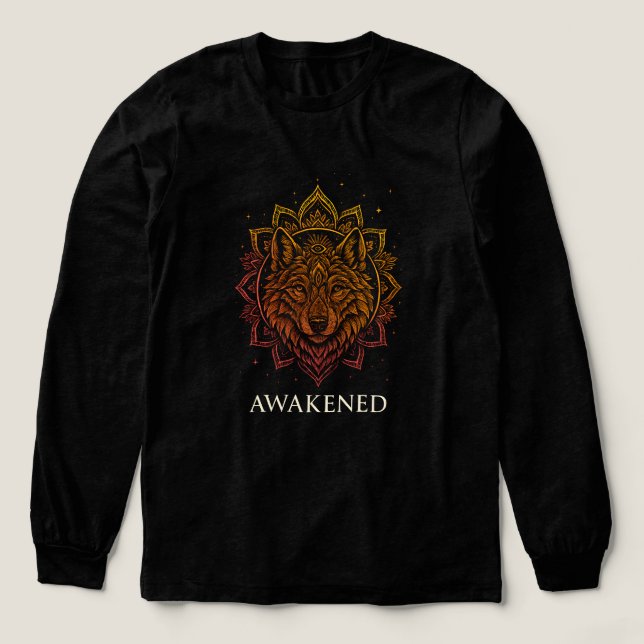 Awakened Wolf Mandala Spiritual Design Tri-Blend Shirt (Design Vorderseite)