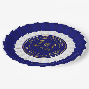 Award Ribbon, Blue-White-1. Platine Pappteller
