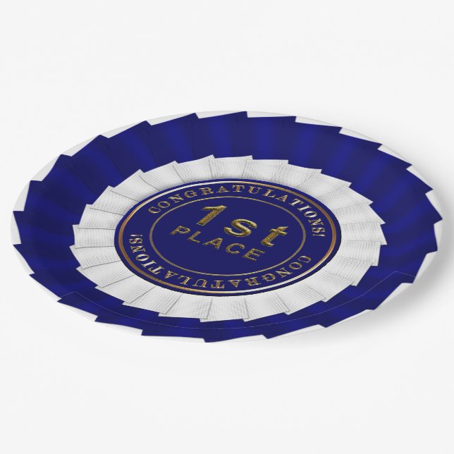 Award Ribbon, Blue-White-1. Platine Pappteller (Schrägansicht)