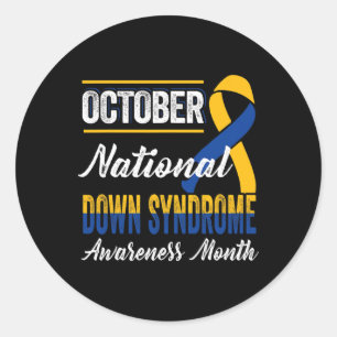 Aware zum Yellow and Blue Ribbon-Down-Syndrom im O Runder Aufkleber