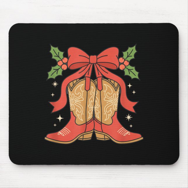 Awareness Cowboy Boots Christmas Breast Cancer Sup Mousepad (Vorne)
