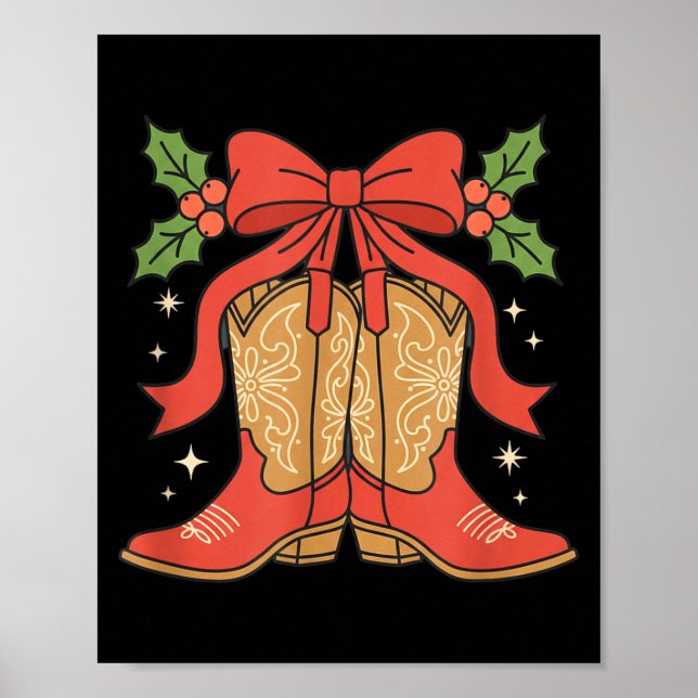 Awareness Cowboy Boots Christmas Breast Cancer Sup Poster (Vorne)