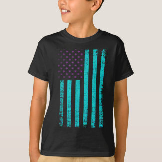 Awareness Usa Flag Teal Purple Aamerican Flag T-Shirt