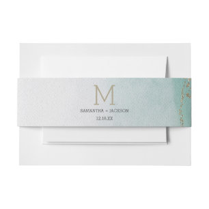 Awash Elegant Watercolor in Ocean Wedding Monogram Einladungsbanderole