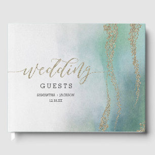 Awash Elegant Watercolor in Ocean Wedding Monogram Gästebuch