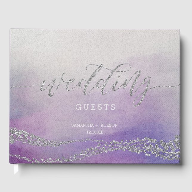 Awash Elegant Watercolor Orchid Wedding Monogram Gästebuch (Vorderseite)