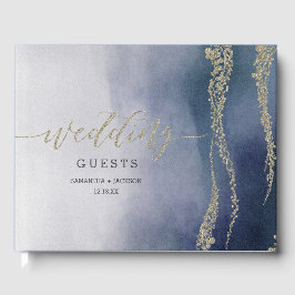 Awash Elegant Watercolor Surf Wedding Monogram Gästebuch