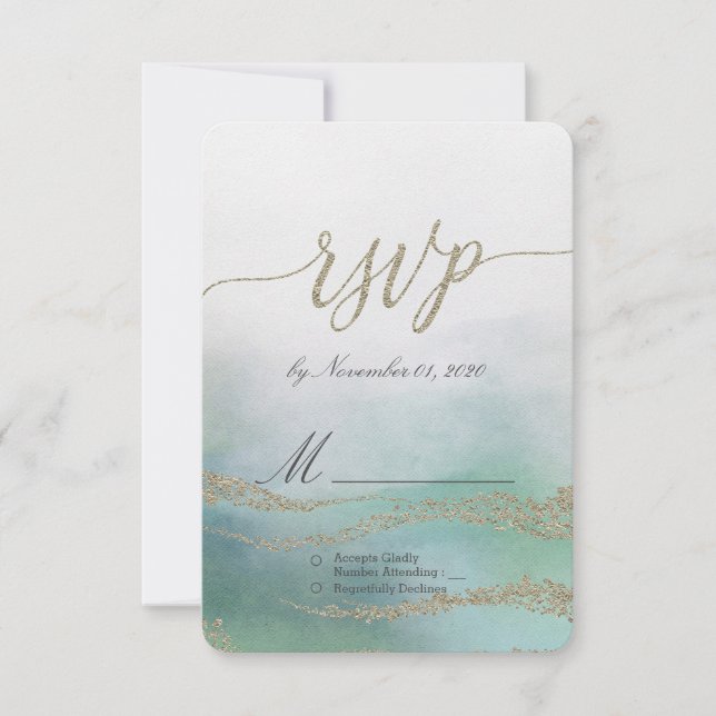 Awash Elegantwatercolor in Ocean Wedding RSVP (Vorderseite)