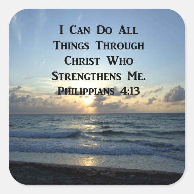 AWE-INSPIRING PHILIPPIANS 4:13 SCRIPTURE VERSE QUADRATISCHER AUFKLEBER (Vorderseite)