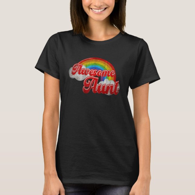 Awesome Aunt Rainbow Colorful Clouds Family T-Shirt (Vorderseite)