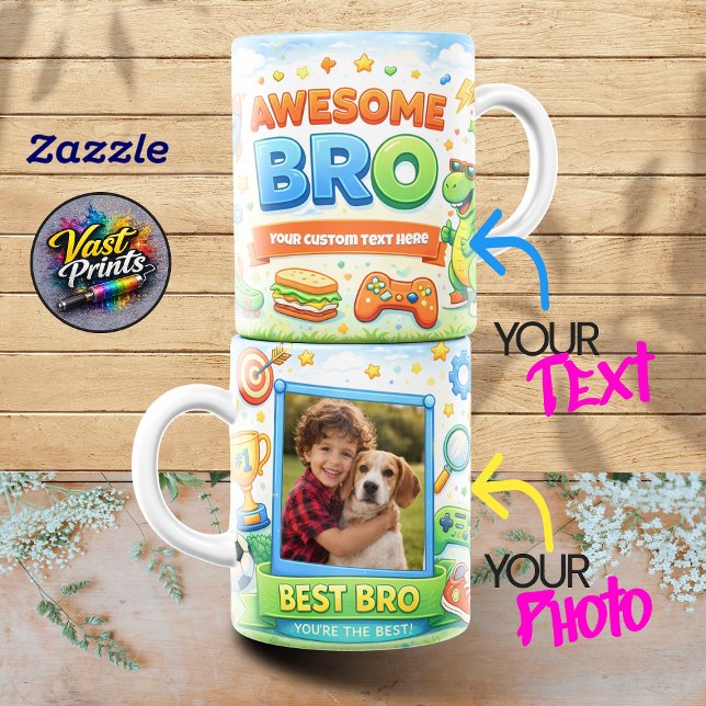 Awesome Bro Dinosaur Gaming Custom Photo Collage Kaffeetasse (Awesome Bro Dinosaur Gaming Custom Photo Collage Coffee Mug)