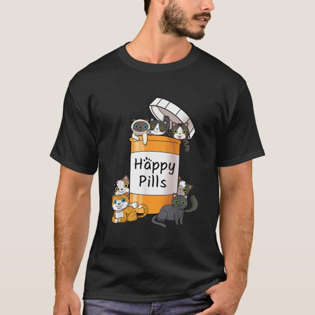 Awesome Cat  Kitty Lovers Happy Pills  T-Shirt (Vorderseite)