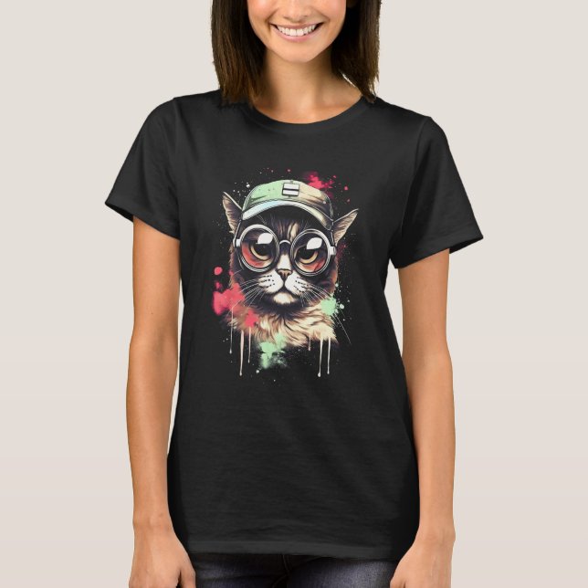 Awesome Cat Motif Pop Creative Cat T-Shirt (Vorderseite)