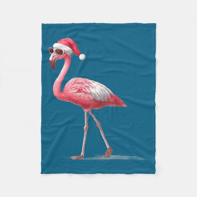 Awesome Cool Flamingo With Christmas Hat And Sungl Fleecedecke (Vorderseite)