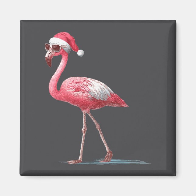 Awesome Cool Flamingo With Christmas Hat And Sungl Magnet (Vorne)