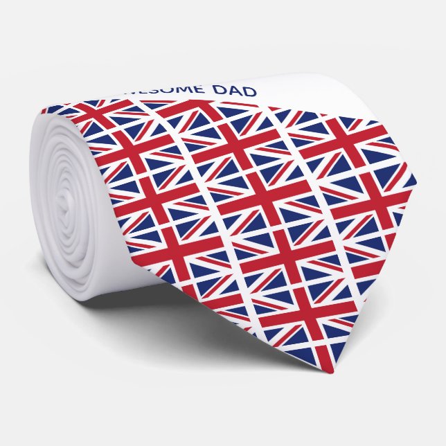 Awesome Dad UNION JACK UK FLAG Monogram Krawatte (Gerollt)
