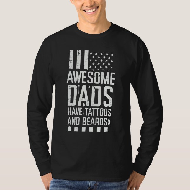 Awesome Dads Tattoos Beards US Flag Fathers Day Pa T-Shirt (Vorderseite)