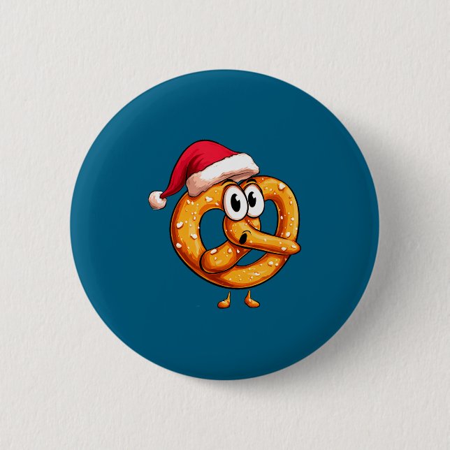 Awesome Festive Pretzel With Santa Claus Hat Costu Button (Vorderseite)