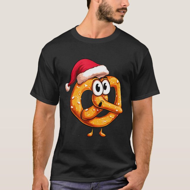 Awesome Festive Pretzel With Santa Claus Hat Costu T-Shirt (Vorderseite)