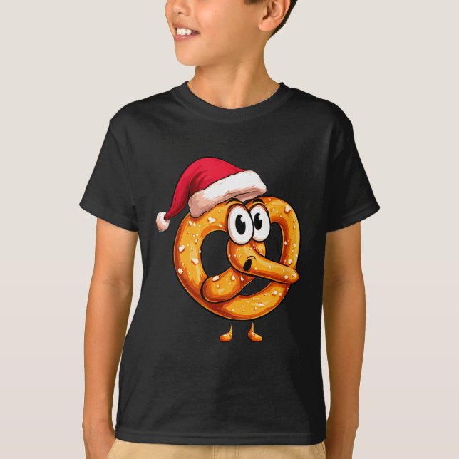 Awesome Festive Pretzel With Santa Claus Hat Costu T-Shirt (Vorderseite)
