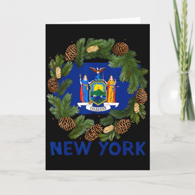 Awesome Fir Xmas Wreath Costume With New York Flag Karte (Vorderseite)
