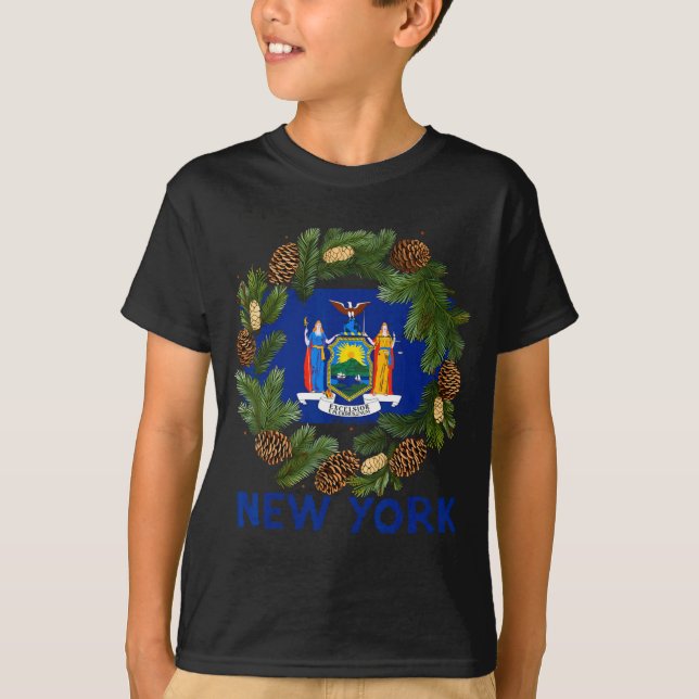 Awesome Fir Xmas Wreath Costume With New York Flag T-Shirt (Vorderseite)