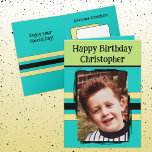 Awesome Grandson add photo turquoise birthday Karte<br><div class="desc">For an awesome Grandson birthday greeting card.
This card is sure to put a smile on his face and make him feel special.
just add your personalized message inside and replace the photo with your own.
Color scheme is yellow,  green and turquoise.</div>