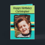 Awesome Grandson add photo turquoise birthday Karte<br><div class="desc">For an awesome Grandson birthday greeting card.
This card is sure to put a smile on his face and make him feel special.
just add your personalized message inside and replace the photo with your own.
Color scheme is yellow,  green and turquoise.</div>