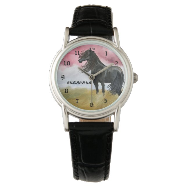 Awesome Horse Watercolor Armbanduhr (Vorderseite)