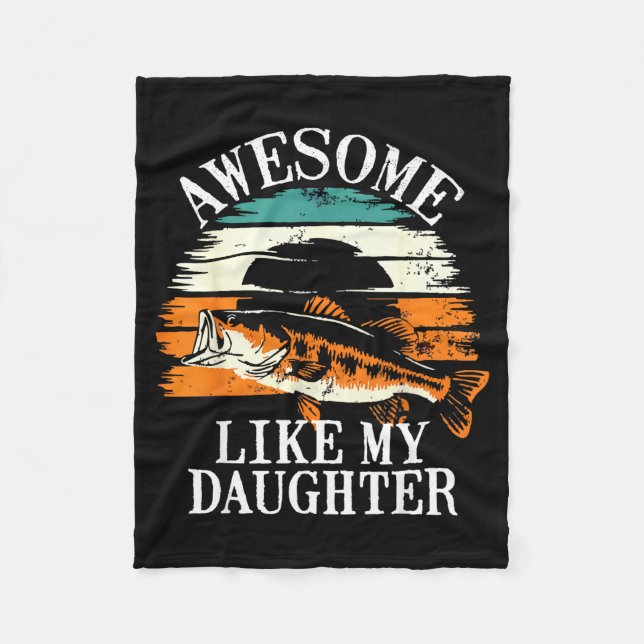 Awesome Like My Daughter Retro Fishing Dad Funny F Fleecedecke (Vorderseite)